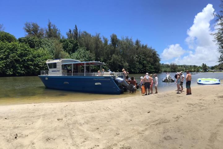 a group of people on a beach